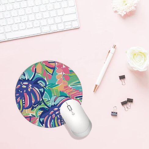 Tropical Palm Mouse Pad - 7.9 X 7.9 Inch Watercolor Boho Round Mouse Pad, Personalized Mouse Pad, Plant Mouse Pad, Small Mouse Pads for Wireless Mouse in Saudi Arabia
