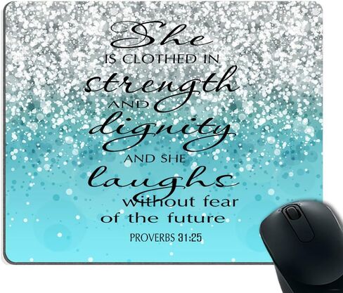 Smooffly Proverbs 31:25 Mouse Pad,Bible Verse Gold Sparkles Glitter Pattern Mouse Pad in Kuwait