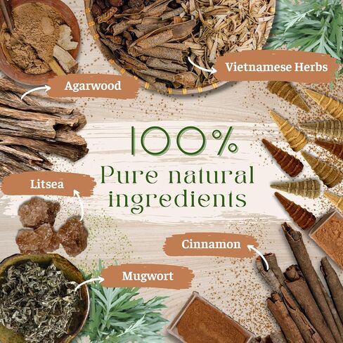 Organic Non Toxic Backflow Incense Cones Variety Pack (56 Waterfall Cones)| 30 Minutes Long Lasting Burn for Positive Vibes, Meditation with Natural Cinnamon, Agarwood, Mugwort, Vietnamese Mixed Herbs in Saudi Arabia