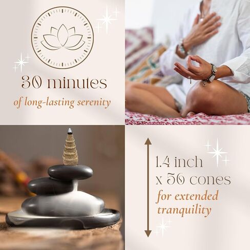 Organic Non Toxic Backflow Incense Cones Variety Pack (56 Waterfall Cones)| 30 Minutes Long Lasting Burn for Positive Vibes, Meditation with Natural Cinnamon, Agarwood, Mugwort, Vietnamese Mixed Herbs in Saudi Arabia