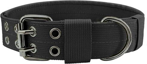 Heavy Duty Dog Collar for Large Dogs, Tactical Dog Collars with Metal Buckle & D Ring, 1.5" Width Thick Adjustable Nylon Collar for Medium Dogs, Black/L in Saudi Arabia