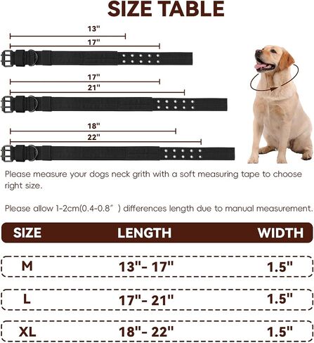 Heavy Duty Dog Collar for Large Dogs, Tactical Dog Collars with Metal Buckle & D Ring, 1.5" Width Thick Adjustable Nylon Collar for Medium Dogs, Black/L in Saudi Arabia