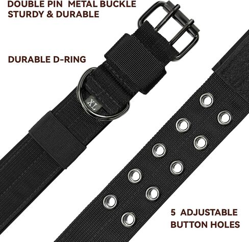 Heavy Duty Dog Collar for Large Dogs, Tactical Dog Collars with Metal Buckle & D Ring, 1.5" Width Thick Adjustable Nylon Collar for Medium Dogs, Black/L in Saudi Arabia