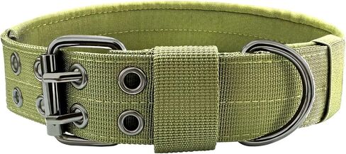 Heavy Duty Dog Collar for Large Dogs, Tactical Dog Collars with Metal Buckle & D Ring, 1.5" Width Thick Adjustable Nylon Collar for Medium Dogs, Black/L in Saudi Arabia