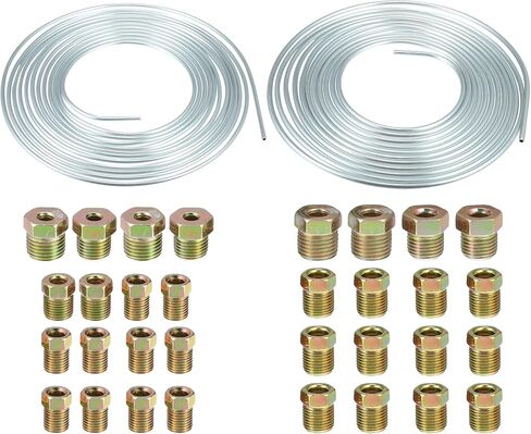 uxcell 2 Set 25 Ft of 1/4" and 3/16" OD Brake Line Tubing Kit Flexible Zinc Coated Brake Line Tube Roll Coil with 32 Inverted Flare Fittings in Saudi Arabia