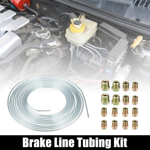 uxcell 2 Set 25 Ft of 1/4" and 3/16" OD Brake Line Tubing Kit Flexible Zinc Coated Brake Line Tube Roll Coil with 32 Inverted Flare Fittings in Saudi Arabia