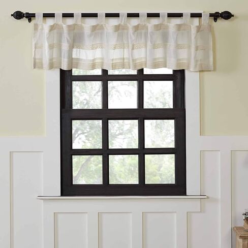 VHC Brands Farmhouse Kitchen Window Curtains-Quinn White Tab Top Valance, 16x90, Creme in Saudi Arabia