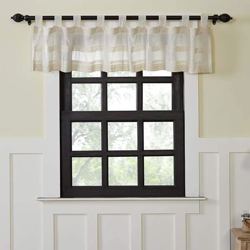 VHC Brands Farmhouse Kitchen Window Curtains-Quinn White Tab Top Valance, 16x90, Creme in Saudi Arabia