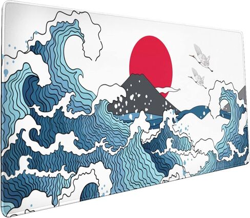 White Topographic Contour Gaming Mouse Pad 35.4 X 15.7 Inch XXL Geographic Map Lines Full Des Mousepad Extended Large Non-Slip Rubber Base Keyboard Mat with Stitched Edges for Home Office in Saudi Arabia