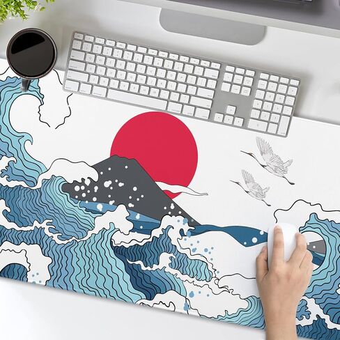 White Topographic Contour Gaming Mouse Pad 35.4 X 15.7 Inch XXL Geographic Map Lines Full Des Mousepad Extended Large Non-Slip Rubber Base Keyboard Mat with Stitched Edges for Home Office in Saudi Arabia