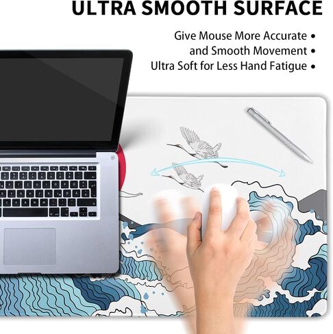 White Topographic Contour Gaming Mouse Pad 35.4 X 15.7 Inch XXL Geographic Map Lines Full Des Mousepad Extended Large Non-Slip Rubber Base Keyboard Mat with Stitched Edges for Home Office in Saudi Arabia