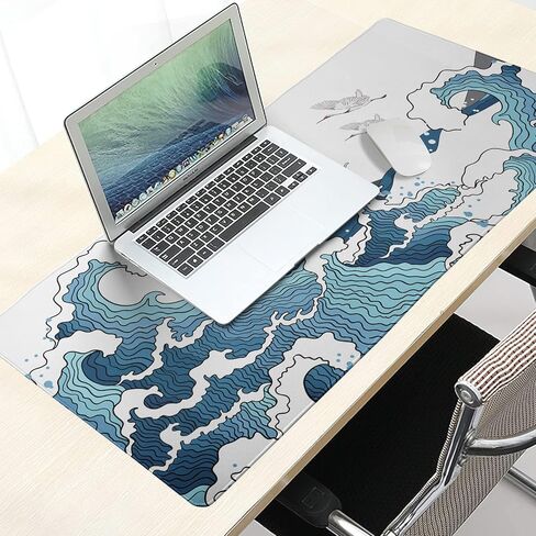 White Topographic Contour Gaming Mouse Pad 35.4 X 15.7 Inch XXL Geographic Map Lines Full Des Mousepad Extended Large Non-Slip Rubber Base Keyboard Mat with Stitched Edges for Home Office in Saudi Arabia
