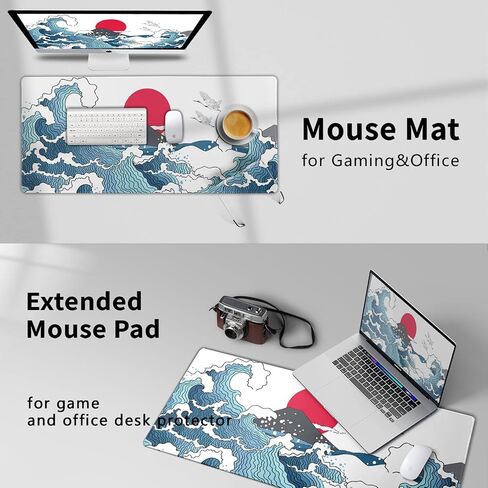 White Topographic Contour Gaming Mouse Pad 35.4 X 15.7 Inch XXL Geographic Map Lines Full Des Mousepad Extended Large Non-Slip Rubber Base Keyboard Mat with Stitched Edges for Home Office in Saudi Arabia