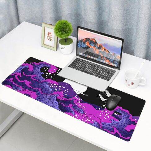White Topographic Contour Gaming Mouse Pad 35.4 X 15.7 Inch XXL Geographic Map Lines Full Des Mousepad Extended Large Non-Slip Rubber Base Keyboard Mat with Stitched Edges for Home Office in Saudi Arabia