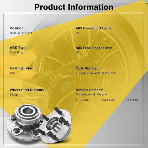 A-Premium 2 x Rear Wheel Bearing and Hub Assembly with ABS Ring & 5-Lug Compatible with Chrysler PT Cruiser 2001-2002 in Saudi Arabia