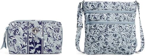 Vera Bradley Turnlock Wallet with RFID Protection, Perennials Gray-Recycled Cotton Triple Zip Hipster Crossbody Purse, Perennials Gray-Recycled Cotton in Saudi Arabia