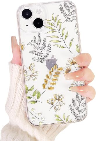 Compatible for iPhone 13 Case Cute Clear Hibiscus Flower Floral Aesthetic Printed Design for Girls Women Soft TPU Shockproof Protective Girly for iPhone 13-Pink in Saudi Arabia