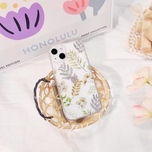 Compatible for iPhone 13 Case Cute Clear Hibiscus Flower Floral Aesthetic Printed Design for Girls Women Soft TPU Shockproof Protective Girly for iPhone 13-Pink in Saudi Arabia