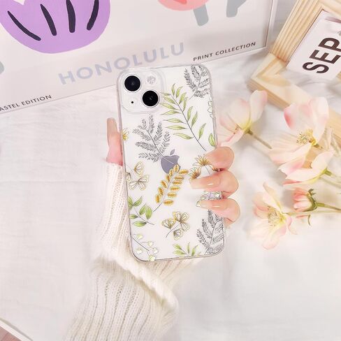 Compatible for iPhone 13 Case Cute Clear Hibiscus Flower Floral Aesthetic Printed Design for Girls Women Soft TPU Shockproof Protective Girly for iPhone 13-Pink in Saudi Arabia