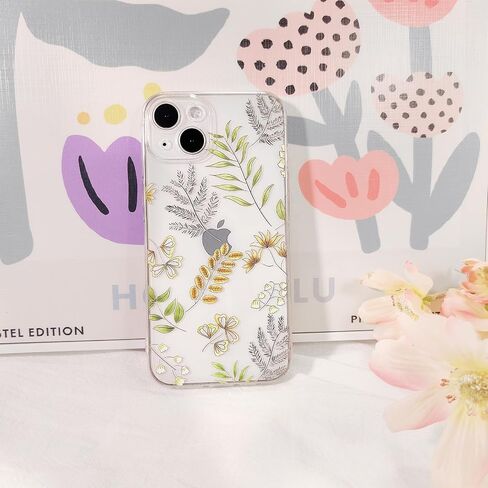 Compatible for iPhone 13 Case Cute Clear Hibiscus Flower Floral Aesthetic Printed Design for Girls Women Soft TPU Shockproof Protective Girly for iPhone 13-Pink in Saudi Arabia
