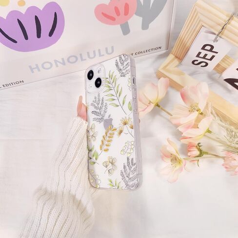 Compatible for iPhone 13 Case Cute Clear Hibiscus Flower Floral Aesthetic Printed Design for Girls Women Soft TPU Shockproof Protective Girly for iPhone 13-Pink in Saudi Arabia