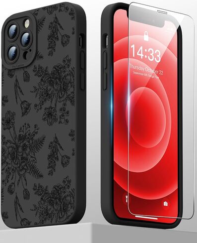 Goodon for iPhone 13 Pro Max Case with Screen Protector and Enhanced Camera Lens Cover - Floral Design for Women and Girls - Slim Fit Shockproof Matte Flexible TPU Protective Phone Case - Butterfly in Saudi Arabia
