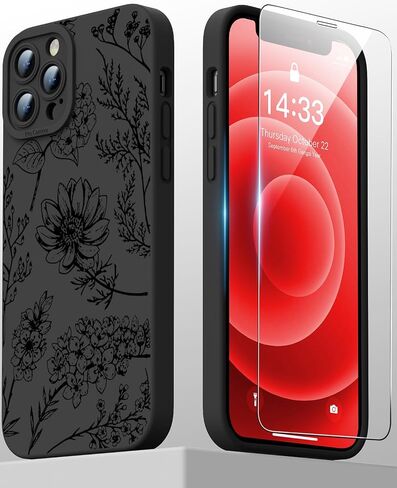 Goodon for iPhone 13 Pro Max Case with Screen Protector and Enhanced Camera Lens Cover - Floral Design for Women and Girls - Slim Fit Shockproof Matte Flexible TPU Protective Phone Case - Butterfly in Saudi Arabia