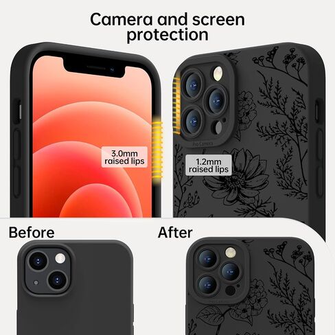 Goodon for iPhone 13 Pro Max Case with Screen Protector and Enhanced Camera Lens Cover - Floral Design for Women and Girls - Slim Fit Shockproof Matte Flexible TPU Protective Phone Case - Butterfly in Saudi Arabia