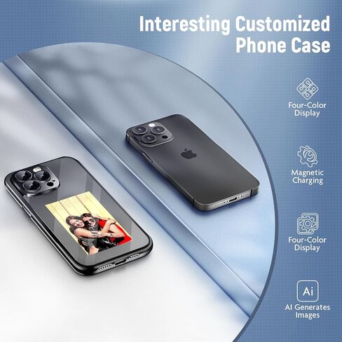 Smart Ink Phone Case for iPhone 15 Pro, Magnetic NFC Transmission Ink Screen Phone Case with AI, Customizable Images E-Ink Screen iPhone Case Long-Lasting Display, Snap Frame DIY Phone Case Cover in Saudi Arabia
