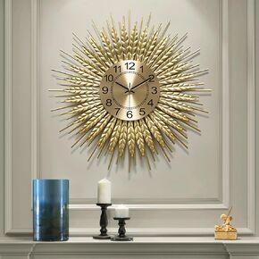Modern Large Wall Clock Decorative Metal Mid Century Wall Clocks, Gold Big Silent Non-Ticking Clock, Modern Handmade Home Art Decor for Living Room,Bedroom,Dining Room, 24 Inch