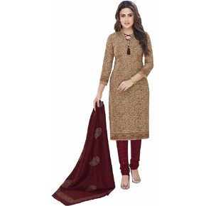 Miraan Women's Printed Unstitched Cotton Dress Material Free Size Brown