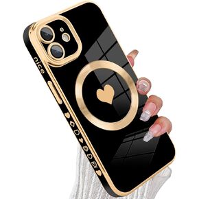 tharlet Magnetic for iPhone 14 Case [Compatible with Magsafe] Cute Love Luxury Plating Edge Bumper Case with Full Camera Lens Case for iPhone 14 Phone Case, Purple (6.1")