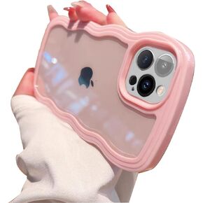 Compatible for iPhone 15 Plus Case Clear Cute Curly Wave Frame Shape for iPhone 15 Plus Phone Cases Shockproof Soft Protective Phone Cover for Women Girls Phone Cover Clear Design, Pink
