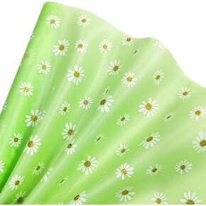 Translucent Jelly Vinyl 11.8"x53"(30x135cm) Frosted Glitter Daisy Flower Printed TPU Film for Hair Bows Clips Handbags Making (Sky Blue)