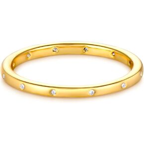 Gold Ring for Women 14K Gold Plated Minimalist Stack Cubic Zirconia Station Thin Band Finger Jewelry Size 6-8
