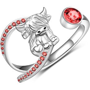 Highland Cow Ring for Women 925 Sterling Silver Adjustable Cow Rings Birthstone Jewelry Gifts for Women Girls Animal Lover in Kuwait