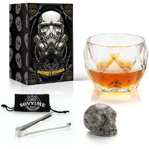 Sovyime Whiskey Stones Gifts for Men, Groomsmen Gifts, Granite Chilling Stones Bourbon Whiskey Glasses Set, Unique Birthday Gifts for Men Christmas Father's Day Valentine Retirement