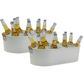 Ice Bucket Galvanized Tub, 2 Pcs 3 Gallon Oval Beverage Tub, Drink Cooler Ice Buckets for Parties, Metal Bucket with Handle for Beer Whiskey Wine and Cocktails (Black)