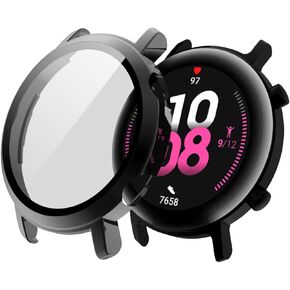 FitTurn Screen Protector Case Compatible with Huawei Watch GT 3 42mm&46mm with HD Tempered Glass Case Cover, [Plating Metal Color Frame] [3D Full Coverage] Shell Protective