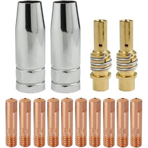 MIG Welder MB15 AK MIG Welding Gun Accessory Kit 14PCS Contact Tip 0.024'' 0.6MM, 0.032" 0.8MM, 0.039" 1.0MM M6 Tips Holder Difuser Gas Nozzles Welder Replacement Parts for MIG Welding Torch