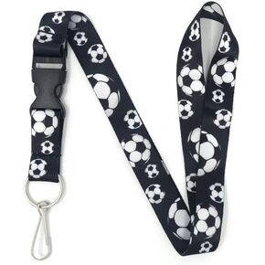 Vinylcation Soccer Lanyard for Kids, Men, Women, and Sports Fans - Long and Soft with Detachable Buckle, and Split Ring Keychain for School, ID Badge, or Work