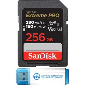 SanDisk 256GB Extreme Pro UHS-II SD Memory card Works with Panasonic DC-GH7, DC-G9 II, DC-S5IIX Mirrorless Cameras (SDSDXEP-256G-GN4IN) Bundle with 1 Everything But Stromboli 3.0 Combo Card Reader