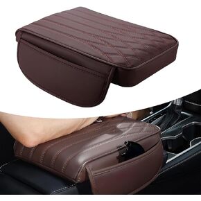 1 PC Car Armrest Cover, 12.59" x 8.66" x 1.96" Leather Center Console Protector Armrest Pad with Pocket, Automotive Decoration Accessories, Suitable for Most Cars, Trucks, SUVs (Black)
