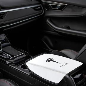 EcoNour Armrest Cover Compatible with Tesla Model 3 Model Y (2017-2023) - Waterproof, Scratchproof Center Console Cover with Elastic Strap for Easy Installation, Car Accessories (White) in Saudi Arabia