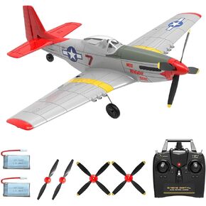 4 Channel Remote Control Airplane 2.4Ghz RC Plane with 3 Modes - Ready to Fly P51 Mustang RC Airplane RTF for Beginners Adults with Xpilot Stabilization System & One Key Aerobatic(Red)