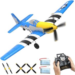 RC Plane RTF 4 Channel Remote Control Airplane with 3 Modes - Ready to Fly Upgrade P51 Mustang RC Airplane for Beginners Adult with Xpilot Stabilization System & One Key Aerobatic