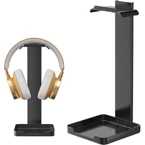 Headphone Stand Metal Headset Stand: Upgraded Stability Headset Holder - Black Earphone Stand with Bottom Storage for All Headphone.