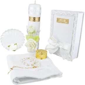 5 Pcs Baptism Candle Set for Boys and Girls - Velas para bautizo - Vela de bautizo para niño - Vela para bautizo de niña - Catholic Baptism Candle Set Girl - Baptism kit Baptism Shell Baptism Bible