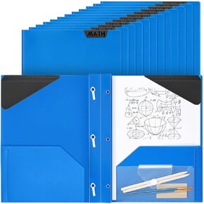 PerKoop 36 Pcs 2 Pocket Folder with Prongs Plastic Folders with Extra Pockets Heavy Duty Pocket Folders with Prongs Folders with Prongs Fasteners and Writable Label for Office Home (Blue)