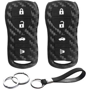 2pcs Compatible with Nissan 350Z Altima Armada Maxima Quest Sentra Infiniti EX35 FX35 FX45 G35 I35 Q45 QX56 Carbon Fiber Looks Key Fob Cover Case Key Chain Protector Holder